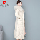 皮尔卡丹2026冬季新款海宁真皮羽绒服女中长款修身绵羊皮过膝狐狸毛领外套 米白色 3XL 建议128-138斤