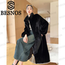 BESNOS意大利品牌2025新款整貂天鹅绒中长款貂皮大衣女士气质水貂皮草 黑色 S
