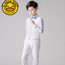 G.DUCKKIDS儿童西装套装男童花童礼服韩版中大童男孩小西服外套钢琴演出服秋 白色马夹三件套【马夹+长裤+领结 120cm