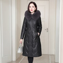 AllSaints真皮羽绒服女中长款过膝2025冬新款狐狸毛领绵羊皮衣皮草大码外套 L   115斤以内