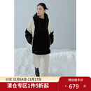 独束大码女装美式运动户外防风宽松阔版撞色羽绒服女冬装微胖mm外套 黑白色 M (尺码：1)