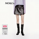 MO&Co.【秦岚同款】裙裤2025秋新品染整素皮高腰A字短裤MBE3SOT014 布朗尼色 S /160
