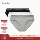 Calvin Klein内衣女士三条装经典提花腰边ck舒适棉质微弹性感比基尼三角内裤女 MP1-太空黑/椰青灰/月光白 3条 M 尺码偏大，建议拍小一码