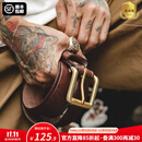 马登工装美式复古进口牛皮皮带男黄铜单针快脱扣真皮硬汉裤腰带男 深咖色 （115cm长 X 3.8cm宽）
