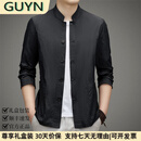 GUYN轻奢男装品牌2025春季薄款立领夹克外套男丝滑休闲衬衫男时尚 黑色 黑色 L 175