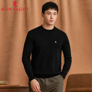 梦特娇（MONTAGUT）高端羊绒衫2025新款秋冬男装中年品牌圆领长袖T恤打底 黑色 M 165