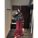 三吉黑花【鼓生花】新中式植物双染阔腿裤裤子女2025新款冬休闲裤 绛红 L