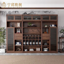 宁邱络阁（NICHLORT）新中式实木书柜组合胡桃木博古架多宝阁茶叶架办公室文件柜展示柜 【老榆木胡桃色】带顶箱 3.2m
