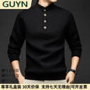 GUYN男装品牌2025新款插肩袖亨利领毛衣男内搭商务打底衫男 黑色 黑色 XL 115