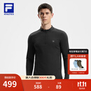 FILA 斐乐官方男子针织长袖上衣25冬季新款健身运动加绒长T抓绒打底衫 深黑-BK L 175/96A/L