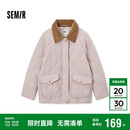 森马（Semir）棉服女冬季中长款轻薄宽松拼接灯芯绒翻领插肩袖棉衣101724112007