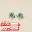 京鉴和田玉湖水绿耳环女式S925银花耳环搪瓷耳环生日和七夕女友礼物 故院文创 采蓝