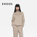 ERDOS【初绒】25秋冬带帽休闲双拉链百搭日常女开衫羊绒衫 浅驼 M 165/84A
