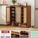 DSRAWMYT楠竹鞋架 入户门口家用玄关柜一体带门防尘鞋子收纳柜出租屋鞋柜