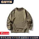 GUYN高端品牌男装复古潮牌印花圆领卫衣男士2025秋季新款宽松休闲上衣 军绿色 军绿色 L 建议(120-140斤)
