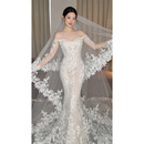 季节里一字肩鱼尾婚纱法式蕾丝轻新娘2025新款主纱小个子迎宾敬酒服绝美 白色 M