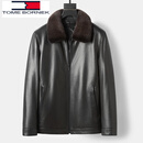 TOME BORNEK海宁真皮皮衣羽绒服男士山羊皮夹克加绒加厚中年爸爸水貂外套冬季 2318可拆 羽绒内胆  黑色毛领 175/XL