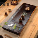 轻奢手绘茶盘黑檀木实木原木整块茶道茶具功夫家用客厅茶海大茶台 荷塘月色 80*35*5cm