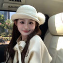 小电兜 XELECPOCKET女士帽子冬季狐狸毛球羊毛贝雷帽新款高定法式千金小礼帽赫本复古 奶白 可调节