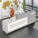 收银台吧台简约现代公司前台接待台小型商用台球厅饭店奶茶店柜台 白+灰哑光（左拐角） 送氛围灯 140x60x100cm/