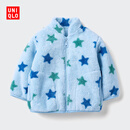 优衣库婴幼儿宝宝长绒摇粒绒拉链茄克长袖印花外套新款478435 61 水蓝色 100