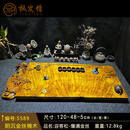 枫岚情实木根雕茶盘家用办公室金丝楠木花梨木带排水茶手工天然原木茶台 S589
