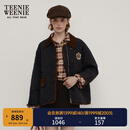 Teenie Weenie小熊女装棉服秋冬宽松复古潮流学院风撞色巴恩风外套 黑色 S (160)