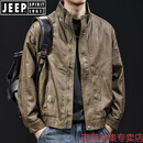 JEEP SPIRIT高端皮衣外套男秋冬2025新款男士加绒加厚大码潮牌衣服感机车 咖啡色 L 适合120-140斤