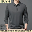 GUYN轻奢男装品牌男士长袖体恤衫2025春季中青年宽松翻领POLO衫男 草灰色 草灰色 L