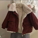 韩版男童加厚棉服冬装2025新款洋气时髦灯芯绒加绒加棉短款外套潮 枣红色加厚绒外套 110 (建议身高100-110厘米)