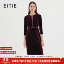 爱特爱复古高级感优雅钉珠V领收腰丝绒礼服连衣裙秋季新款7177815 酒庄红60 L 165