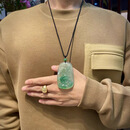 缅甸冰种飘花翡翠山水牌吊坠老坑a货冰透阳绿玉坠挂件正品男女款