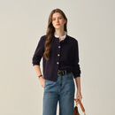 ELAND【绵羊毛】衣恋毛针织衫女开衫单排扣外套2025冬季新款 藏青色(59)Navy M /165