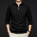 UOSO国际奢侈高档品牌纯山羊绒衫男冬季半拉链立领针织衫保暖加厚毛衣 黑色 S 165
