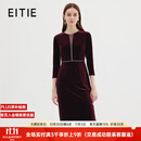 爱特爱复古高级感优雅钉珠V领收腰丝绒礼服连衣裙秋季新款7177815 酒庄红60 L 165