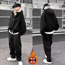 美式简约重磅连帽卫衣裤子潮流男士休闲卫衣套装 黑色套装（加绒款） 2XL 【建议140-160斤】