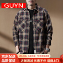 GUYN男士英伦复古格子长袖衬衫男春秋高端纯棉休闲美式重磅衬衣外套 卡其格 卡其格 M