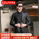 GUYN男装品牌真皮皮衣男修身西装商务休闲绵羊皮软皮西服外套 黑色 M 165 适合100-115斤