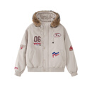 F426【赵露思同款】25年冬季新款美式复古连帽毛领派克服 灰白色 L