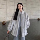 勤驰流星变奏曲紫标小母貂皮大衣全抽立领宽松中长款水貂皮草外套女 蓝宝石 紫标鹅绒短二小母貂 M 80-110斤