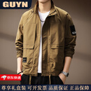 GUYN高端品牌男装休闲立领夹克男士2025秋季新款潮流痞帅百搭外套男 卡其色 卡其色 M 适合100-120斤