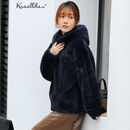 卡搭（kraallda）品牌进口貂皮大衣女2025新款秋冬新款整貂短款连帽水貂毛皮草外套 奥兰色 M