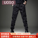 UOSO秋季美式高端黑色工装裤男新款宽松大码束脚阔腿长裤直筒休闲裤男 黑色 S 适合90-110斤