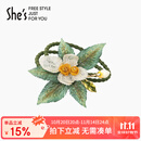 She's梵高玫瑰叠花刺绣发绳高档橡皮筋头绳轻奢发圈生日礼物