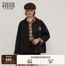 Teenie Weenie小熊女装棉服秋冬宽松复古潮流学院风撞色巴恩风外套 黑色 S (160)