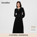 珂莱蒂尔【明星同款】2025冬新法式赫本风丝绒连衣裙小黑裙 黑色 L