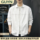 GUYN高端品牌男装2025秋季新款美式工装衬衫男翻领长袖上衣男宽松潮流 白色 白色 L 体重120-140斤