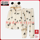 FENTENGG贵妃绒睡衣男女冬季新款A类家居服休闲连帽加绒加厚情侣套装 [女士]云杏 XL