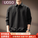 UOSO高端美式麦穗纹肌理长袖Polo衫男秋季新款假两件宽松翻领休闲卫衣 黑色 XL 适合140-160斤