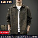 GUYN高端品牌男装复古扎染肌理感衬衫男2025秋季新款美式翻领长袖衬衣 咖色 咖色 L 体重135-150斤
